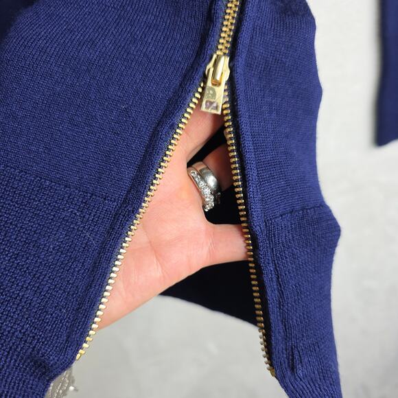 J.Crew Collection SzSm Shawl Bonded Wool Popover Navy Side Zips Sweater Simple - Picture 11 of 16